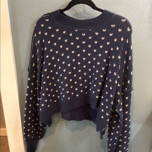 Free People Navy and White Patterned Sweater